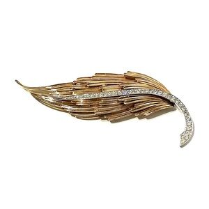 Marcel Boucher Vintage Gold Tone Rhinestone Leaf Brooch